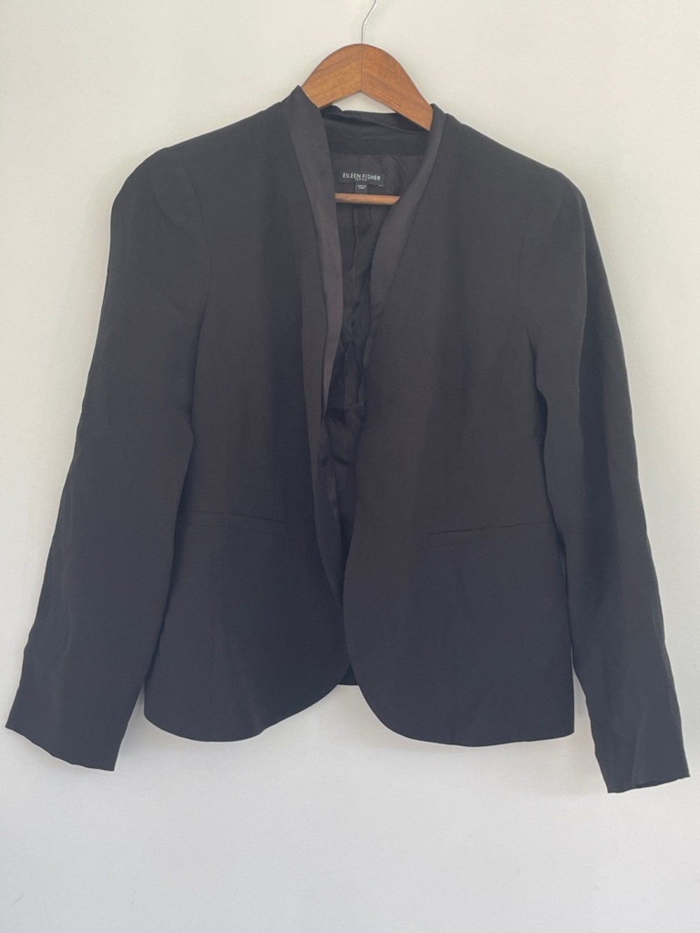 Eileen Fisher 100% Silk Black Open-Front Blazer Jacket PS